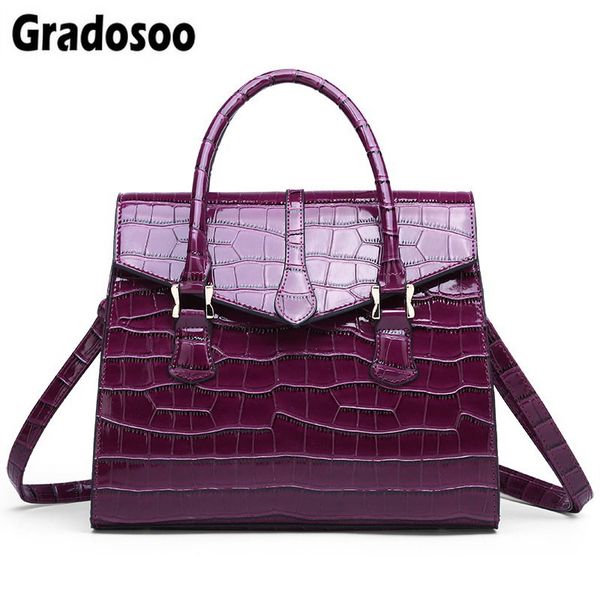 

gradosoo women handbag pu leather crocodile shoulder bag designer girls luxury large shopper tote bag female lbf406
