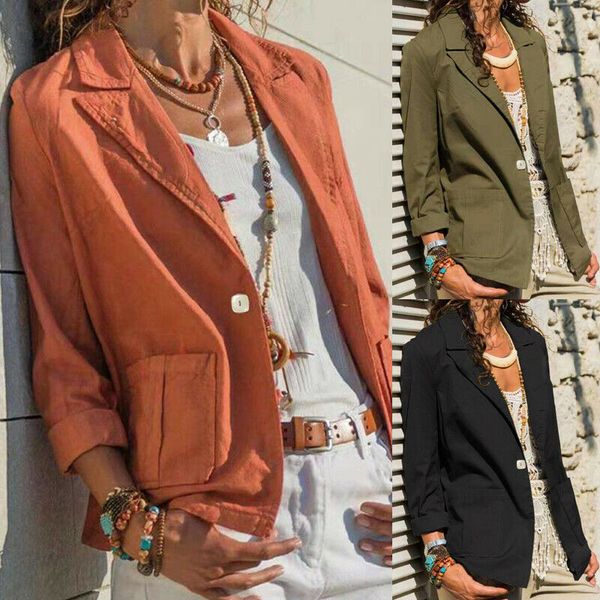 

3 Colors Plus Size Women Slim Casual Blazer Jacket Top Outwear Career Long Coat Youth Comfortable