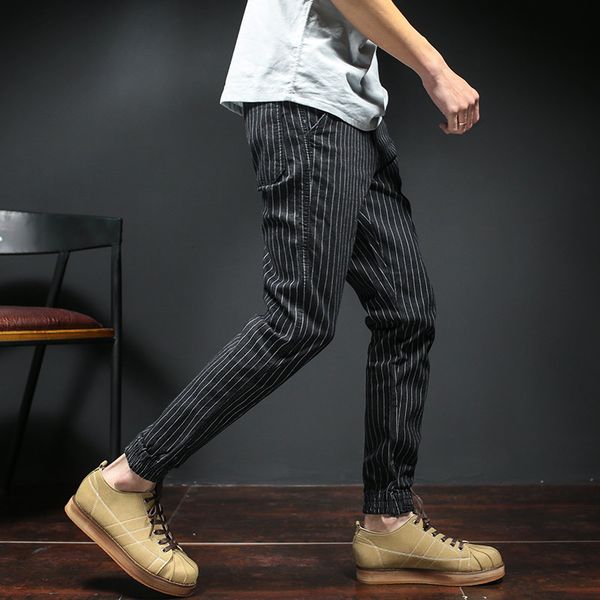 

m~5xl new 2017 men's clothing jeans slim pants plus size big stripes haren pants costumes, Black