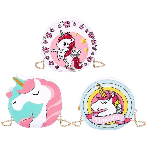 

1 pc cute unicorn round bag nylon cartoon unicorn printed messenger shoulder bag women girls lovely single shoulder