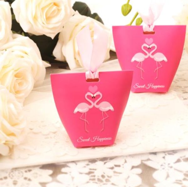 

100pcs/lot 2types flamingo gift box diy ribbon candy pattern kraft paper wedding/party favors gifts box for guests party supplie
