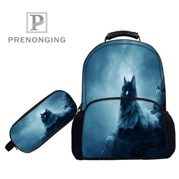 

custom 17inch moon cat (2) backpacks pen bags 3d printing school women men travel bags boys girls book computers bag#1031-8-1