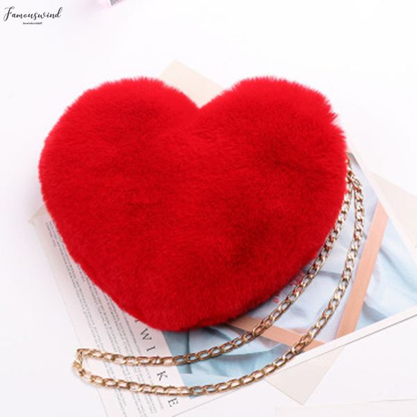 

selling women shoulder crossbody bag love heart plush for mobile phone keys money b5