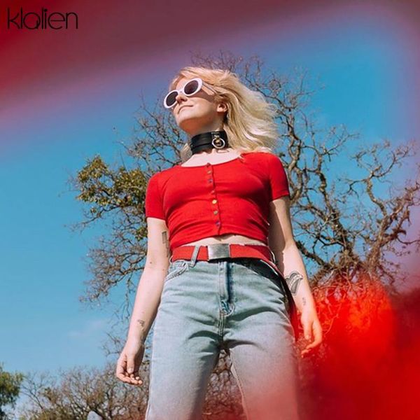 

klalien female short t-shirt 2020 spring summer fashion casual young college korean version knitting tee soft slim, White