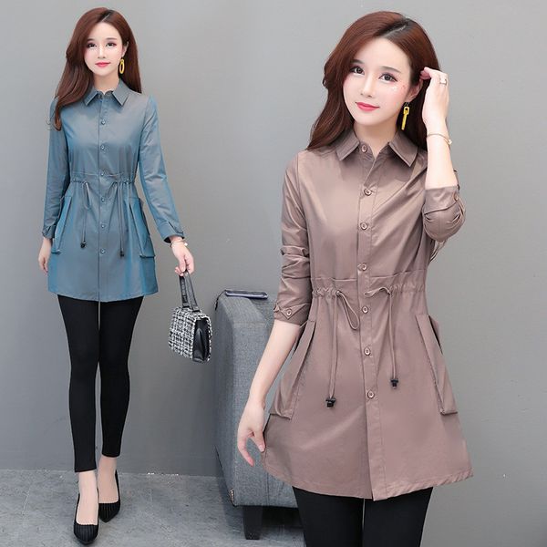 

2019autumn outfit korean version of the long foreign style noblefashion coat women coat trench for women middle age, Tan;black