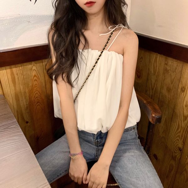 

new summer white short spaghetti strap off shoulder korean style ladies vetement femme women's clothing camis