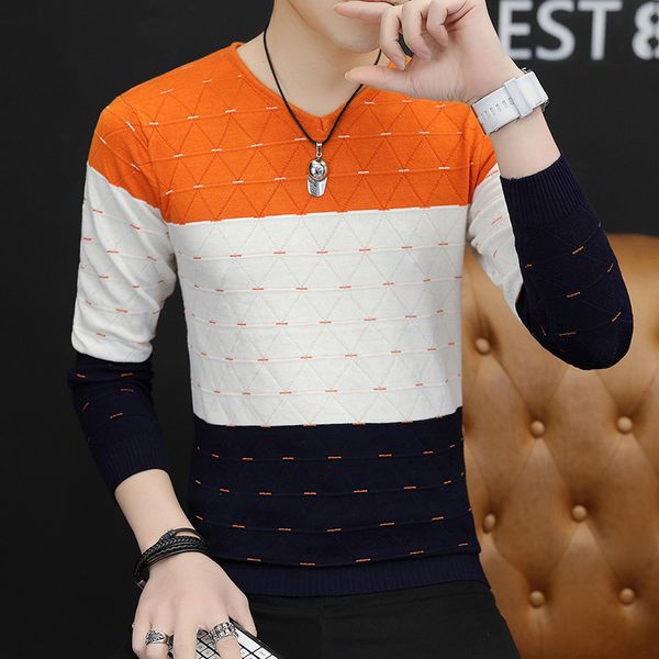 

mens sweaters yellow youth wine red long sleeve spring and autumn color matching popular green v-neck thin sweater men, White;black