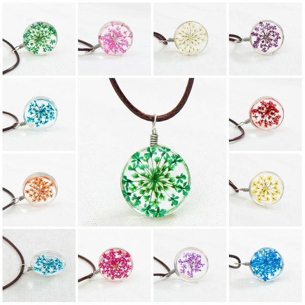 

chokers necklaces party fashion flower pendant leather ball crystal glass necklaces dried flowers pendant necklace, Silver