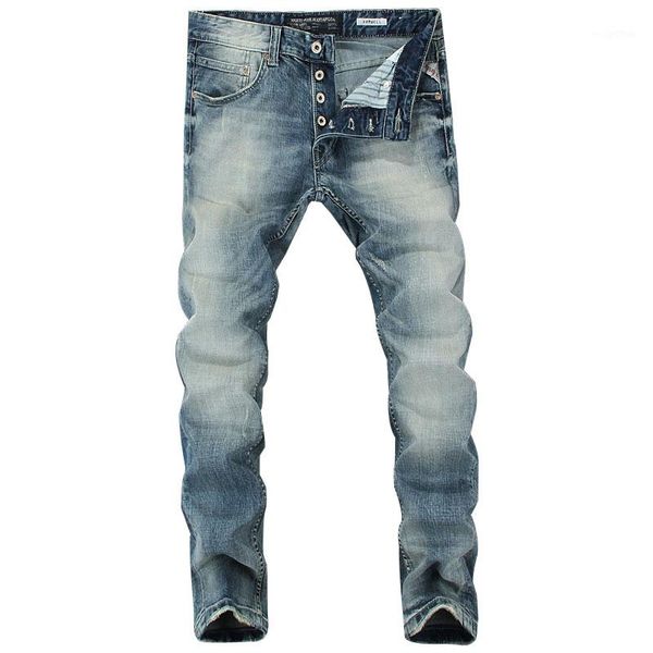 

2019 italian style fashion men's jeans blue color slim fit cotton classical jeans casual pants brand designer buttons men