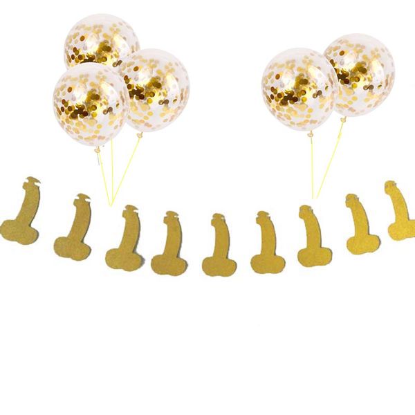 Gold Same Penis Forever Dick Banner Pink Confetti Balloons Hen
