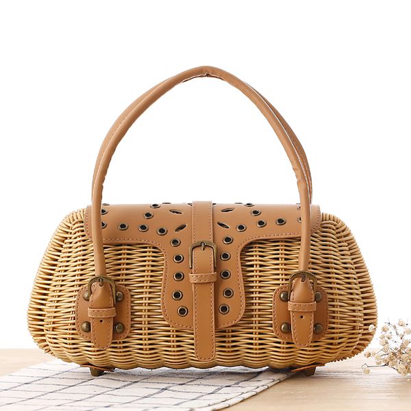 

ins handbags women bamboo handle bags female causal totes small hollow summer beach bags for ladies and girls wood 2018