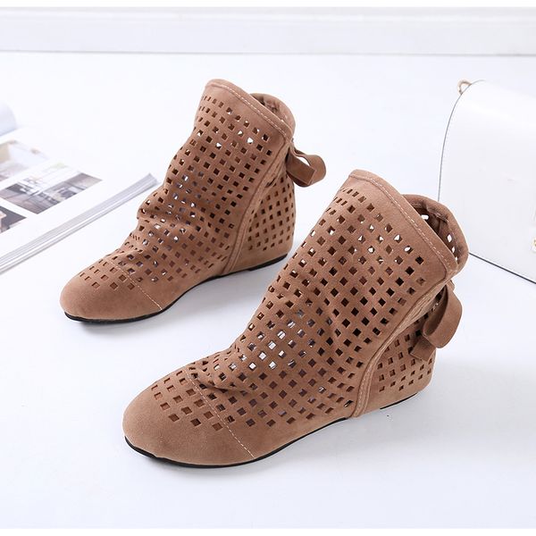 

women's gladiator hollow out height increasing ankle boots famale rome lace up breathable footwear ladies casual solid shoes, Black