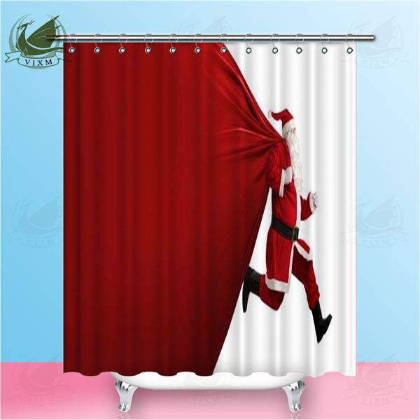 2019 Vixm Merry Christmas Santa Claus On Red Background Shower