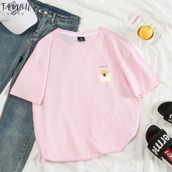 

women cute shiba inu t shirt trendy printed cartoon dog white t shirt cotton pocket women designer cotton harajuku tee shirt homme