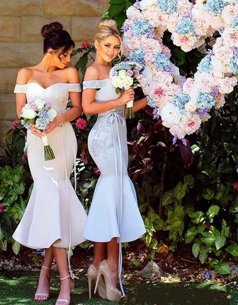 

short mermaid bridesmaid dresses off shoulders appliques maid of honor gowns cocktail prom dress custom made 2021, White;pink