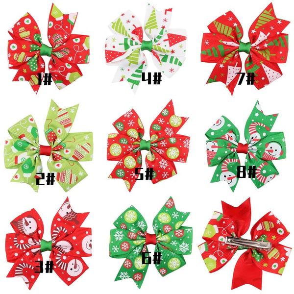

24pcs/lot 3" christmas grosgrain ribbon bows with clip snow pinwheel hair clips hair pin accessories, Slivery;white