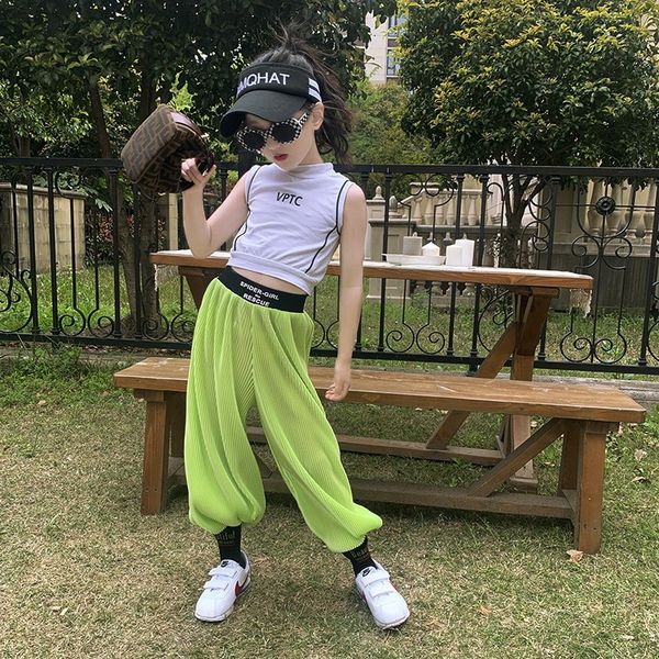 

girls' vest 2020 summer new fit sports print sleeveless t-shirt with navel, Blue