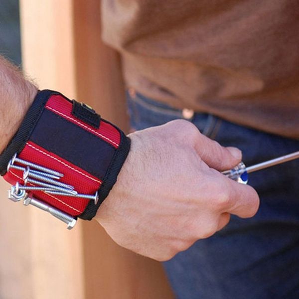

magnetic wristband embedded with two strong magnets & adjustable nylon sticker strap for holding screws nail drilling bits, Black;red