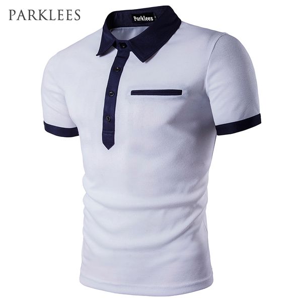 

Polo Shirt Men Polos Homme 2017 Patchwork Single Breasted Mens Polo Shirt Short Sleeve Turn Down Collar Slim Fit Camisas Polo Xxl