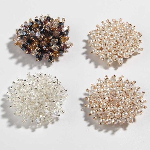 

200pcs 37mm 1.4" fashion pearls sequin beaded flower rhinestone buttons for shoes dress decoration crystal jewelry craft project, Blike;white