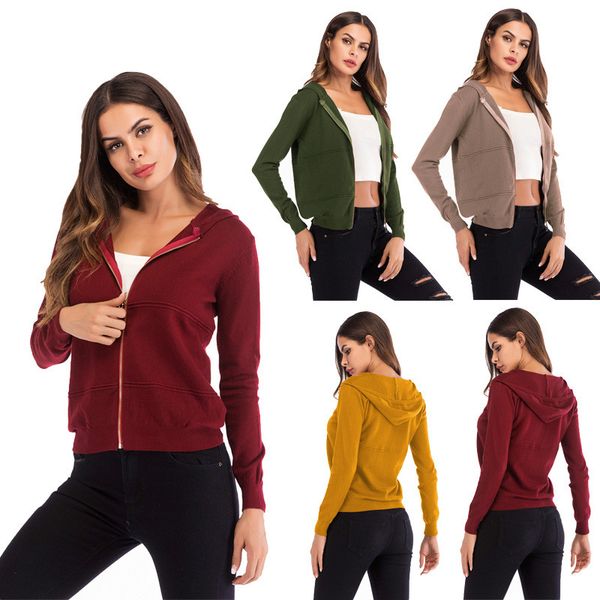 

women's 2019 spring and autumn new solid color hooded zipper cardigan long-sleeved jacket -xl, White;black