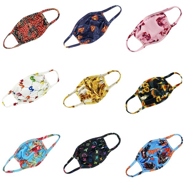 

designer printed masks reusable protective pm2.5 filter printing mouth mask anti dust face mask windproof mouth-muffle 84 styles damon042 #5, Black