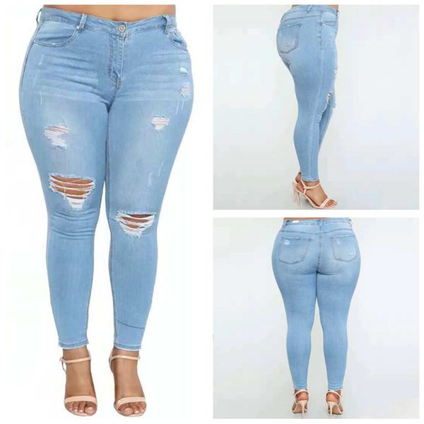 

mens designer hole-piercing stretch jeans leggings large size, Blue