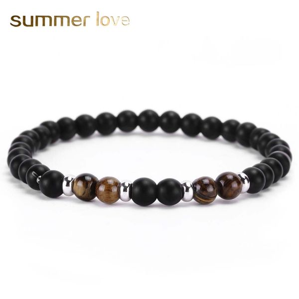 

handmade 6mm matte agate natural stone beads bracelet for women men elastic copper charm beading bracelet wholesale, Golden;silver