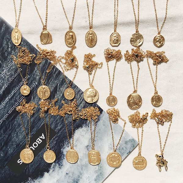 

2019 gold color round coin necklaces & pendants for women simple portrait dollar charm necklace dainty layering gifts chocker, Silver