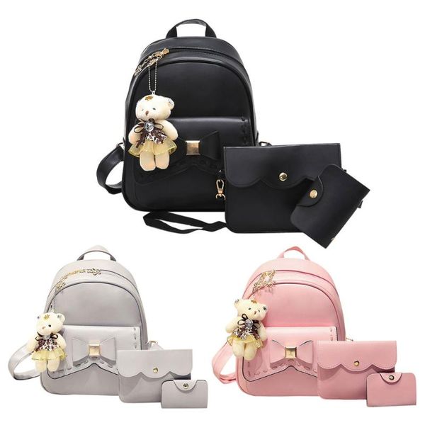 

3pcs women pu leather bowknot backpack school bag crossbody bag for teenagers casual travel school laptop