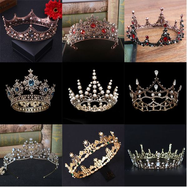 

eseres vintage baroque queen crown for women wedding bridal crown headdress hair accessories pageant tiara diadem, Golden;white