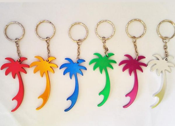

500pcs/lot palm tree shape keychains customed printed logo beer can bottle opener key ring promotion gift ing, Slivery;golden