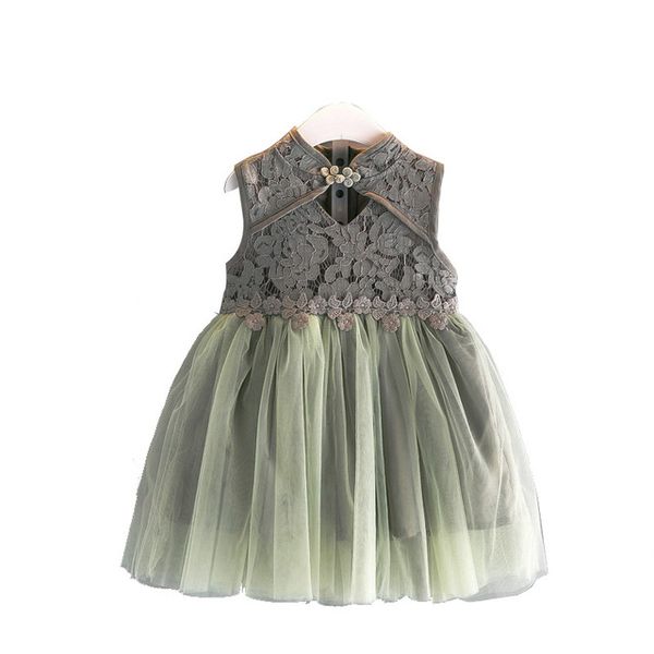 

girl dress lace cheongsam hollow girl dress sleeveless mesh fairy dresses clothes for baby girls children's clothing dress, Red;yellow