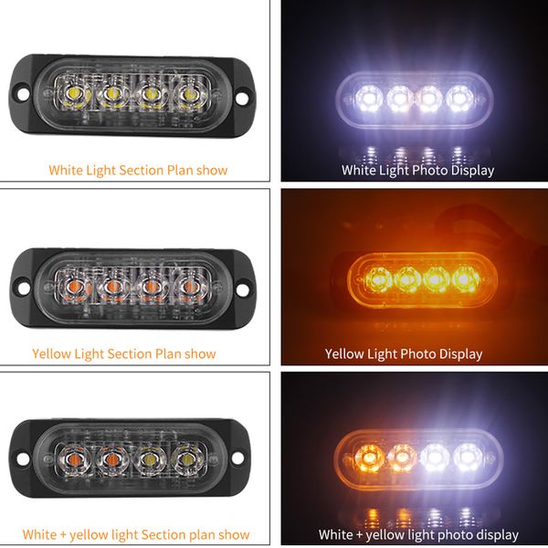 

ultra-slim led 12w lights 12v-24v 4leds car emergency truck side strobe warning light dxy88