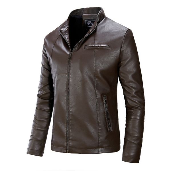

thin autumn and winter new style men's leather coat men's wear leather jacket coat, Black