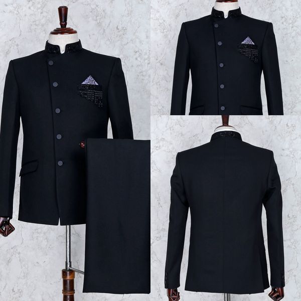 

2 pieces wedding tuxedos beaded lapel groom wear formal party prom men suit blazer(jacket+pants), Black;gray