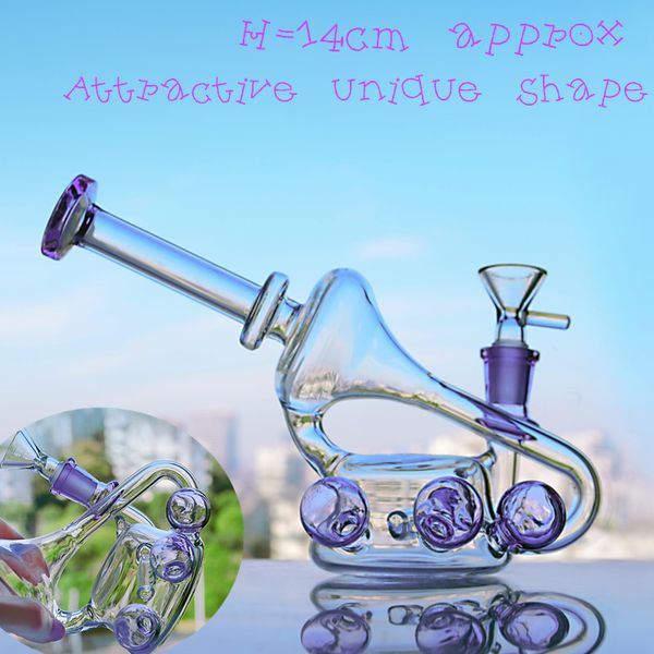 Lila Wasserpfeife Glaspfeife Recycler Dab Rig Trompetenform und Inline Perc Bohrinseln 14 mm Joint Bongs Wasserpfeifen Perkolator