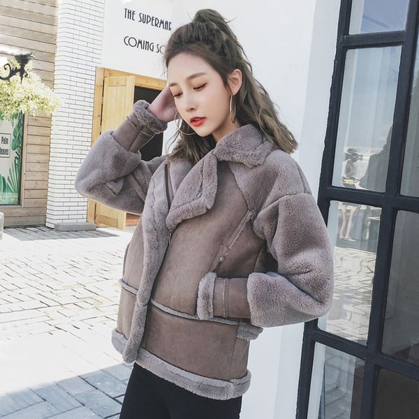 

thicken winter fleece jacket coat men turn-down collar velvet jacket women fur collar men's warm coat parkas, Black;brown