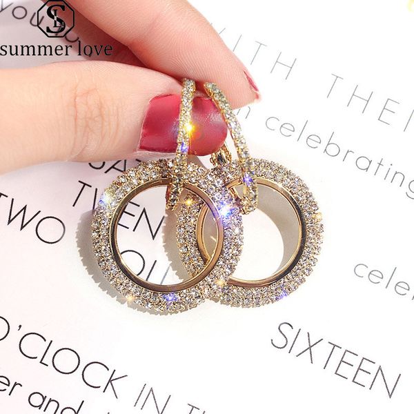

shiny crystal hoop earrings for women circle earrings 2019 new design jewelry high-grade gold and silver wedding party earring jewelry