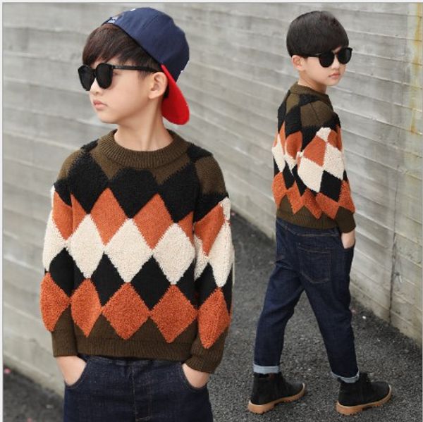 Boys Sweaters Warm Pullovers Thickened Knitted Diamond Patterns Sweaters Round Collar Casual Clothes Three Colors Korean Styles Easy Sweater Knitting Boys Sweaters Warm Pullovers Thickened Knitted Diamond Patterns Sweaters Round Collar Casual Clothes Three Colors Korean Styles Easy Sweater Knitting