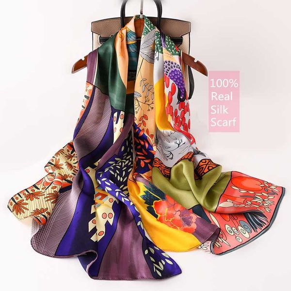 

100% real silk scarf women scarves long thin mulberry silk shawl wrap spring new fashion print neck scarf, Blue;gray