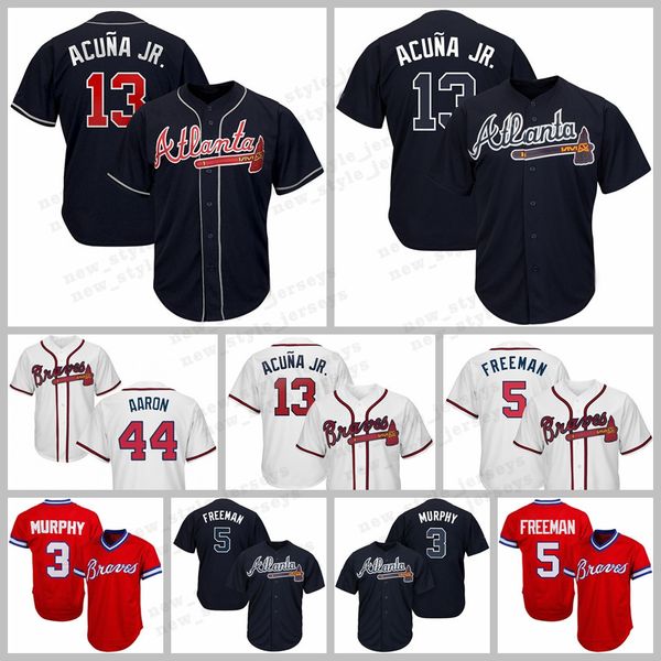 

Atlanta 2019 New Braves jersey 13 Ronald Acuna Jr 5 Freddie Freeman 44 Hank Aaron 3 Dale Murphy 10 Chipper Jones Baseball Jerseys