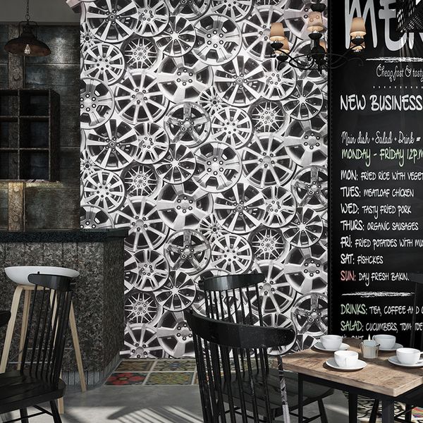 

new fashion vintage steel circle car gear wallpaper metallic industrial style restaurant bar cafe background wall papers decor