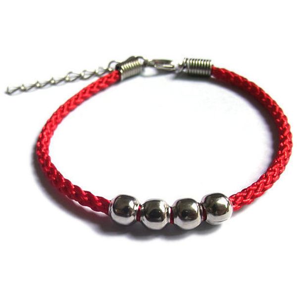 

national wind men and women lovers bracelet hand rope handmade beaded alloy four bead red rope bracelet can be adjusted, Black