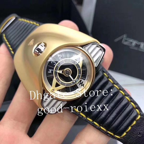 

топ дизайн мужские азимут gran turismo часы гоночный таймер черный pvd стальной золотой корпус швейцарский механический кожаный ремешок часы, Slivery;brown