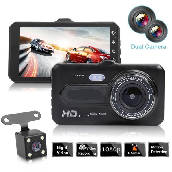 

2ch car dvr 4" touch screen video recorder driving digital camera front 170Â° rear 120Â° night vision g-sensor loop recording motion dete