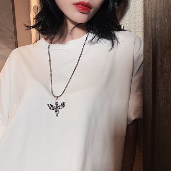 

fashion hiphop vintage angle pendant necklace chokers neck chain for women party dancing, Silver