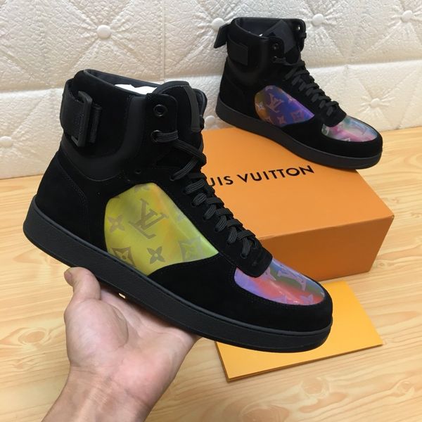 

italian fashion design new plaid canvas high-leather men's casual shoes sports women's boots fashion trend couple shoes size 35-40, Black