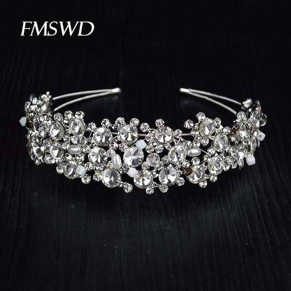 

new silver color crystal tiara headband for bride wedding headderss handmade crown for princess prom fashion hair accessories, Golden;white