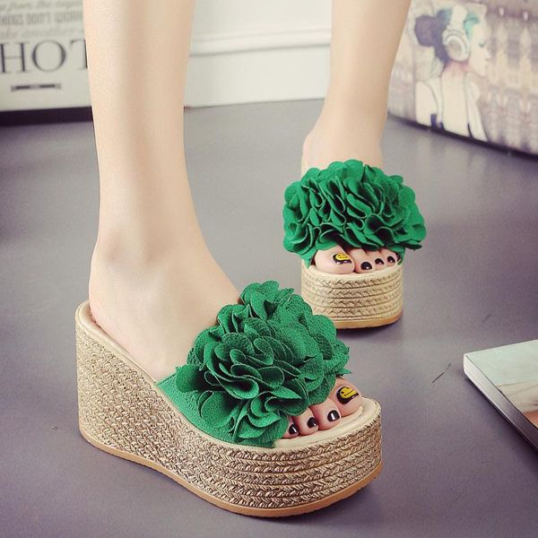 

2020 slippers women's summer fashion wear waterproof platform slope heel cool drag thick bottom high heel muffin bottom word slippers, Black